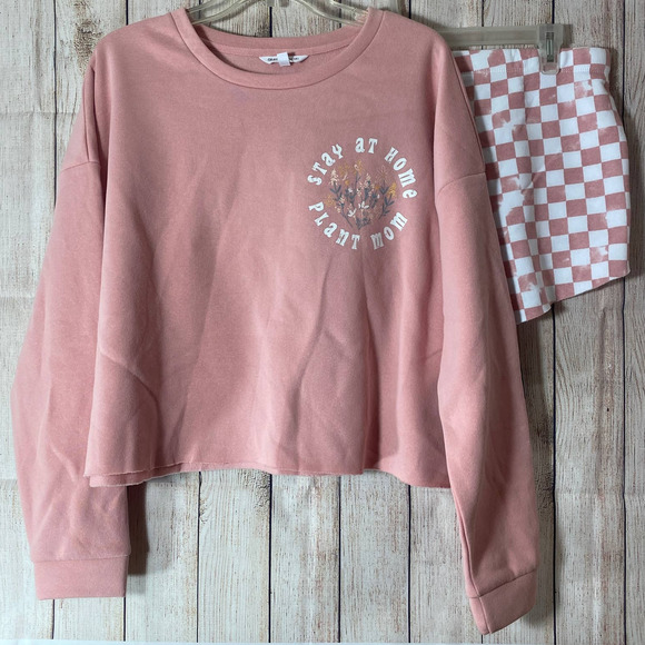 Grayson Social 2 Pc Pink Sweatshirt & Sweatshorts PJs Set Pajamas Size XL NWT - Picture 1 of 6